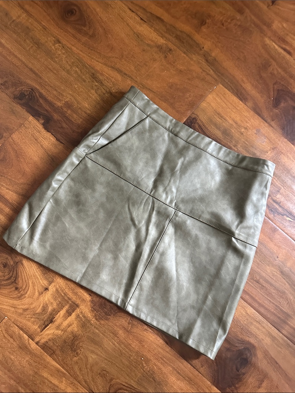 Stella Luce Olive Green Faux Leather Mini Skirt